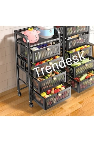 Trendesk 4 Katlı Metal Beyaz Çekmeceli Tekerlekli Patates Soğan Sepeti Sebze Meyve Sepeti Sebzelik