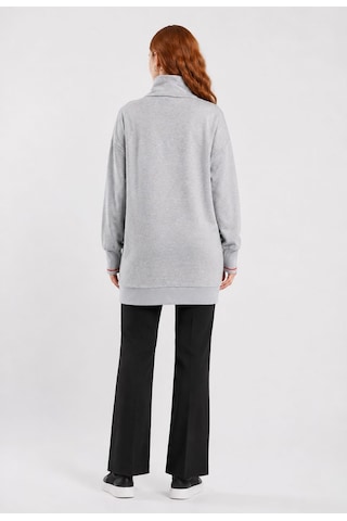 Neden Tekstil Kadın Gri Uzun Triko Sweatshirt Fermuarlı Yaka