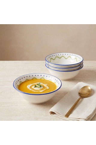 Güral Porselen Zeytindalı Desenli 14 Cm 4lü Çorba Ve Salata Kasesi Çok Renkli