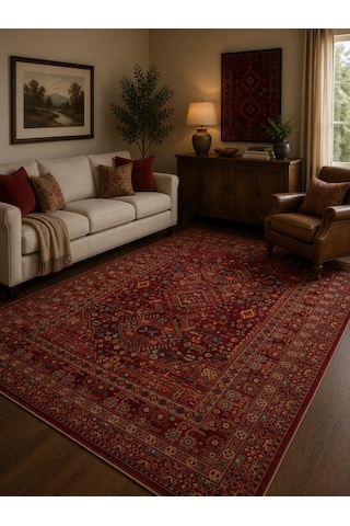 Eko Halı Kybele Kyb 05 Red Xw Etnik Desenli Otantik Salon Halısı Oturma Odası Halısı Mutfak Halısı Modern Makine Halısı Kırmızı 5
