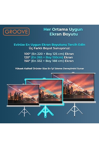 Groove Vizio Pro 120 Inch 265x150cm Blackout Işık Geçirmez Tripod Ayaklı Projeksiyon Perdesi