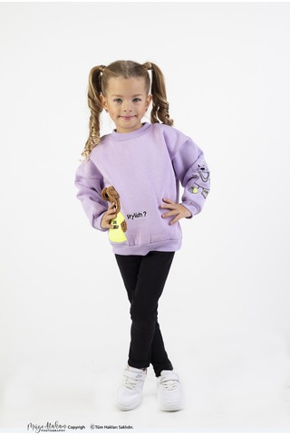 Kız Çocuk Orta Kalınlıkta Baskılı Örme Basic Taytlı Alt Üst Takımı Lila