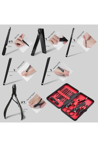 CİN290 Deri Çantalı Manikür Set Tırnak Makası Seti 15 Parça Siyah
