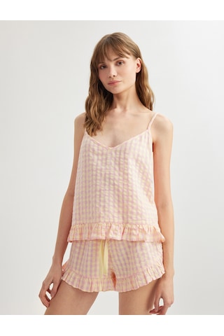 Koton Bol Kalıp Beli Bağlamalı Pötikareli Fırfırlı Şort Pijama Altı Pembe Desenli 5slk80027mw Pembe Desenli