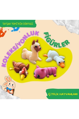 Tavşan Yumi Çiftlik Hayvanları Koleksiyonu- 4 Parça 5-7 Cm Hareketli Oyuncaklar Ve Bilgilendirici Kartlar "