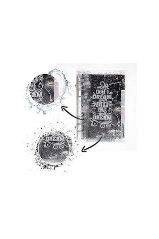 Mekanizmalı Simli Ve Sulu Kapaklı Desenli Defter Siyah