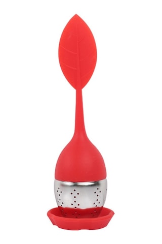 Sones Paslanmaz Çelik Yaprak Şekli Silikon Çay Poşeti Çay Süzgeçleri Kırmızı