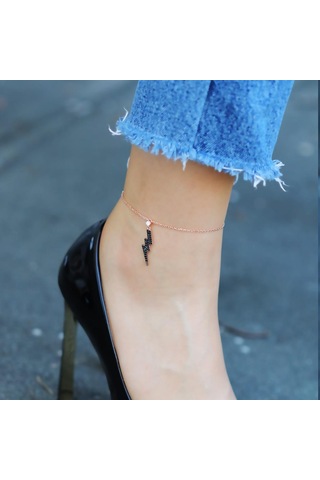 Şimşek Model Zirkon Taşlı Rose Gold Kaplama Gümüş Halhal Gümüş