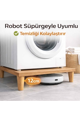 İmt Aksesuar Çamaşır Makinesi Yükseltici 60x60 Cm 12 Cm Platform Robot Süpürge Uyumlu Titreşim Azaltıcı Sonomo Meşe