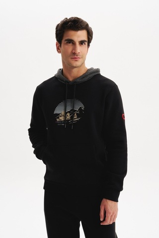 AR-MA Arma Erkek Kapüşonlu Sweatshirt Örme 3 İplik Şardonlu, Yazı Baskılı,cepsiz, Sade Ve Şık, Regular Fit K30254628901 Siyah