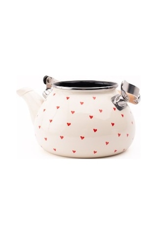 Cupid Emaye Kalp Desenli Vintage Kettle-2 Litre,ocağa Koyulabilir