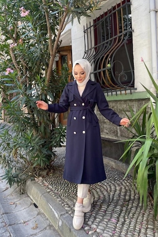 Kadın Kruvaze Polar Kaşe Kaban / M0108 - Lacivert Lacivert