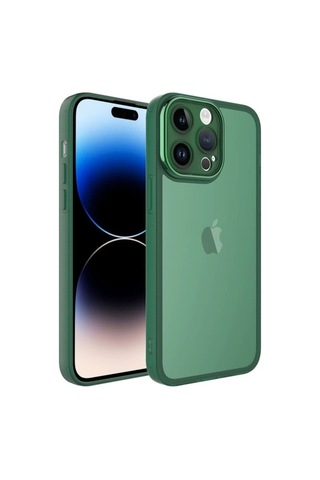 Apple Uyumlu iPhone 14 Pro Kılıf Kamera Korumalı Transparan Zore Post Kapak Koyu Yeşil