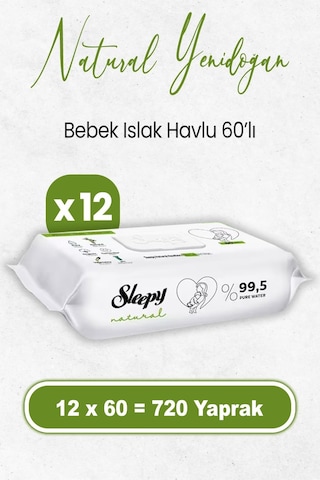 Sleepy Natural Yenidoğan Islak Bebek Havlusu 60 X 12 Adet 720 Yaprak
