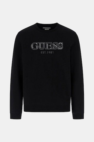 Guess Erkek Fleece Nakışlı Logo Sweatshirt - Siyah Siyah