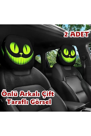 Yeşil Kedi Çift Taraflı Dekoratif Oto Başlık Kılıfı/Maske 2'li