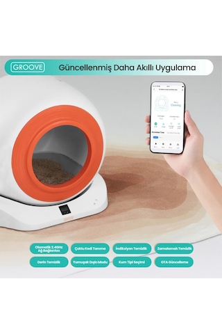 Groove Q-clean Wi-fi Otomatik Akıllı Kedi Tuvaleti Turuncu Ultra Sessiz+akıllı Sprey Koku Giderici+app Kontrol+akıllı Sensör