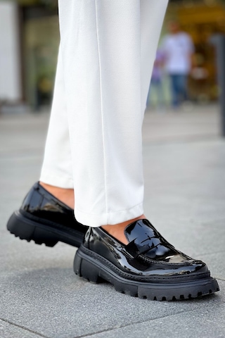 Roof Atelier Erkek Siyah Rugan Kalın Taban Loafer Ayakkabı - 2417 - Rst Siyah