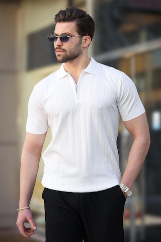 Madmext Madmext Beyaz Polo Yaka Fermuarlı Erkek T-shirt E7298 Beyaz