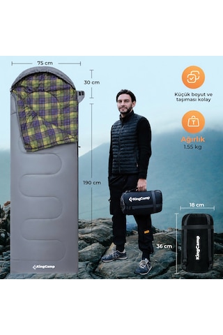 Kingcamp Sevan 250 Konforlu Uyku Tulumu Grey Sol F. Gri