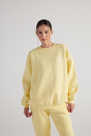 Holly Lolly 3 İplik Şardonlu Uzun Kol Bisiklet Yaka Fine Sweatshirt Sarı