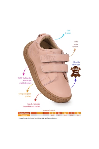 Kiko Kids Luqa %100 Deri Günlük Kız Bebek Spor Ayakkabı Pudra