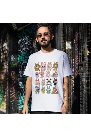 Labubu Tişört Labubu Çocuk T-shirt Labubu Yetişkin Unisex Tişört Beyaz