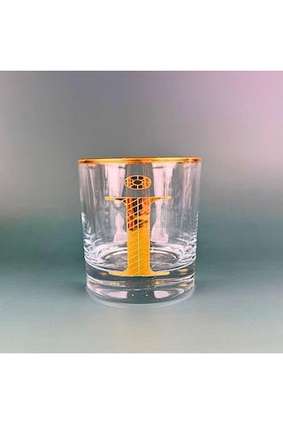 Perlotus İ Harfli Gold Altın Yaldızlı Viski Kadeh Bardak Jumbo Serisi Şeffaf