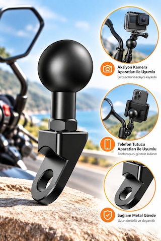 Rbh-rm-25.4n Motosiklet Toplu Ayna Bağlantı Aparatı 25.4 Mm Telefon Ve Aksiyon Kamera Tutucu Uyumlu Siyah
