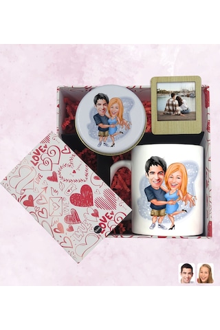 BK Gift Sevgiliye Özel Karikatürlü Kutuda Hediye Seti, Kupa Bardak, Sevgili Hediyesi, Kokulu Mum, Fotoğraflı Çerçeve-10