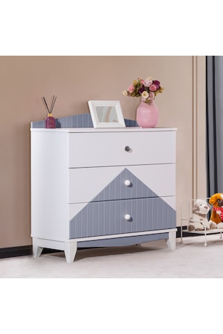 Bello Çocuk Odası Takımı, Bello Yavrulu Karyola, Fethiye 3 Kapaklı Dolap, Şifonyer - Gri Renkli