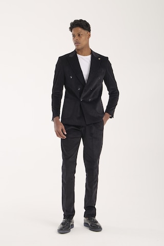 Erkek Slim Fit Kalıp Kruvaze Kadife Takım Elbise Siyah