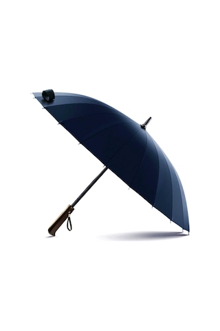 Teltree Erkeklere Özel Dayanıklı Rüzgarlı Yağmurda Korumalı 77 Cm Uzun Saplı Mavi Şemsiye - Cam Fiber İskeleti, 210t Kadife Kumaş, Ahşap Kollü