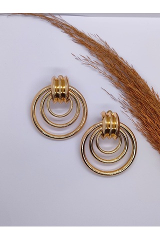 Sapphire Store Gold Renk 3 Halka Küpe Altın