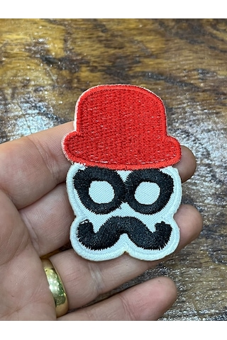 Ütü İle Yapışan Bıyıklı Adam Arma Dikiş Aplike 6x4 Cm