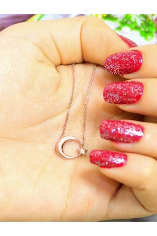 Brezza Lusso Jewelry 925 Ayar Gümüş Ay Yıldız Kolye Kadın Kolye Sade Sevenlere (471056848) 45 CM