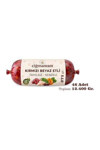 Kırmızı Ve Beyaz Etli Tahılsız Sebzeli Barf Köpek Maması 12.4 Kg - 271 G X 46
