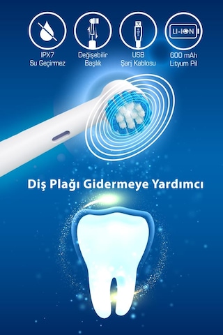 Kiwi Ktb-6031 Şarjlı Döner Ve Titreşim Başlıklı Diş Fırçası & Yedek Başlık 600 Mah Li-ıon & Ipx7
