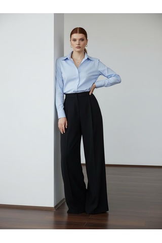 Pera Moda Kadın Slim Fit Pamuklu Ofis Gömleği Bebe Mavisi