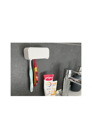 Yapışkanlı Duvar Tipi Diş Fırçası Asma Aparatı Delmesiz Banyo Düzenleyici Beyaz