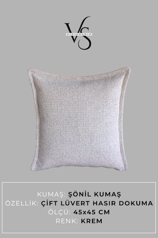 Kırlent Kılıfı - 3'lü Set Çift Taraflı Şönil Kumaş 45x45 Cm Ve 35x50 Cm Dekoratif Ev Aksesuarı Krem
