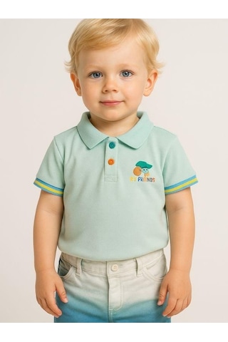 Zekids Erkek Bebek Yakalı Renkli Düğmeli T-shirt-15694 Mint