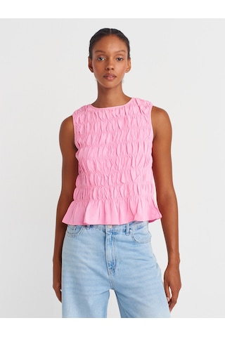 Dilvin 50845 Kolsuz Crop Bluz-pembe Pembe