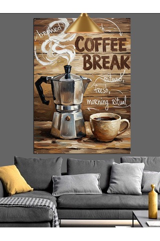 Kahve Molası Retro Poster Dekoratif Kanvas - Mdf Ahşap Tablo