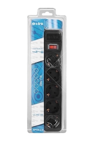 S-link Akım Korumalı Priz 5'li, 1,5 Metre, Siyah - Spg3-j-5 1.5 M