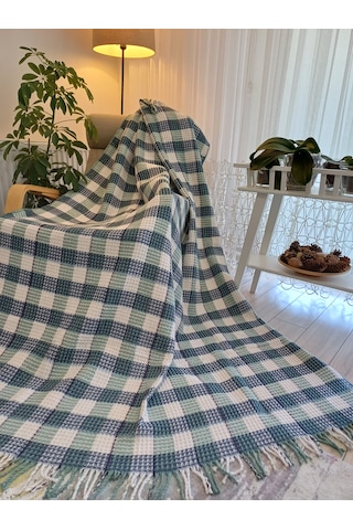 Skoç Battaniye Tek Kişilik Petek Dokulu Yeşil-beyaz Battaniye