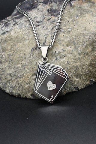 Iskambil Oyun Kağıdı Motifli Kolye Paslanmaz Çelik Zincir 902299 Gümüş