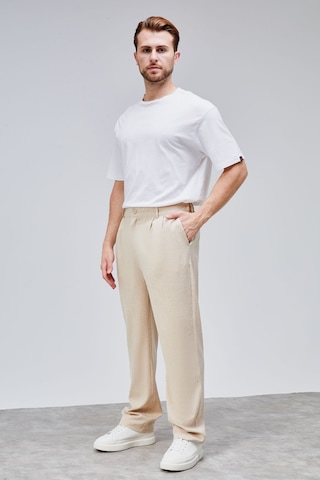 HLT Jeans Erkek Bej Çift Pileli Rahat Kesim Beli Lastikli Bol Paça Baggy Pantolon Albert-1991 Bej