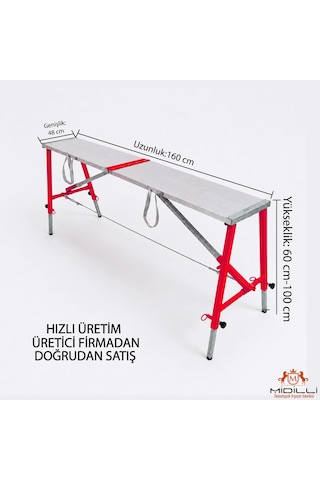 Alüminyum Gövdeli Çelik Ayaklı Teleskopik Katlanır İnşaat İskelesi - 400 Kg Taşıma Kapasitesi 100x48x160cm