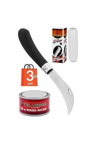 Eğri Aşı Bıçağı Aşı Macunu Aşı Bandı 3'lü Paket Ağaç Aşılama Seti